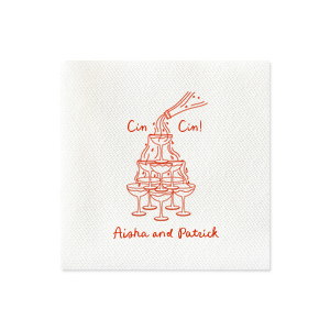 The  Cin Cin Champagne Tower Napkin will have you and guests exclaiming "cheers!" all night. The stylish napkin design is available in your choice of styles and color, perfect for weddings, anniversaries, birthdays or home entertainment.