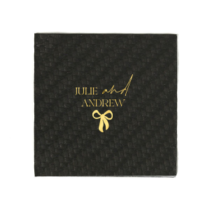 Unite your celebration with the Modern Unity Bow Napkin, showcasing your names linked by a 'and' in bold script, accented with a contemporary bow graphic. A stylish choice for weddings, anniversaries, or elegant couple's events.