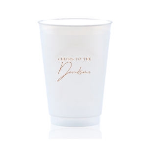 Raise a toast with the Boho Terracotta Cheers to the Wedding Cup, where rustic meets refinement. The phrase "Cheers to the" is beautifully presented in a classic serif font, inviting you to inscribe the couple's surname below in a sophisticated script. A cup that embodies the warmth and subtle drama of your autumnal nuptials.
