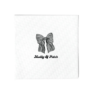 Celebrate love and commitment with the Striped Bow Groovy Couple's Napkin, personalized with the couple's names and embellished with a charming hand-drawn striped bow. Ideal for weddings, engagement parties, or anniversaries.