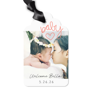Our beautiful custom White Custom Photo Luggage Tag with Matte Light Coral Ink Digital Print Colors and Matte Black Ink Digital Print Colors has a Baby heart graphic and is good for use in Baby Shower, Hearts themed parties and will look fabulous with your unique touch. Your guests will agree!
