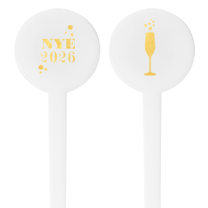 Add a pop of festivity to your New Year's toast with the NYE Champagne Stir Stick. Celebrate the countdown with 'NYE' and the year amidst lively bubbles, while a chic champagne flute on the back promises a sparkling start to the year ahead.