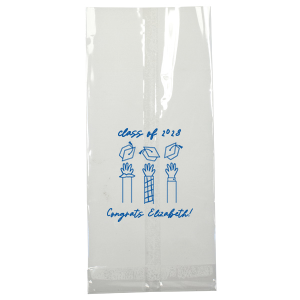 Celebrate scholarly success with the Tossed Graduation Caps Bag, customized with the graduate's name and the commemorative year, adorned with a modern line-drawn graphic of jubilant arms tossing their caps skyward. A stylish graduation bag for any graduation celebration.