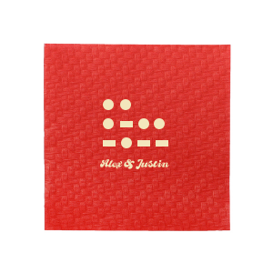 Whisper "I Love You" in an original way with the Morse Code Love Napkin, featuring the letters I, L, Y signaled discreetly in Morse code above the couple's names written in a modern script. A unique and romantic expression for your wedding day.