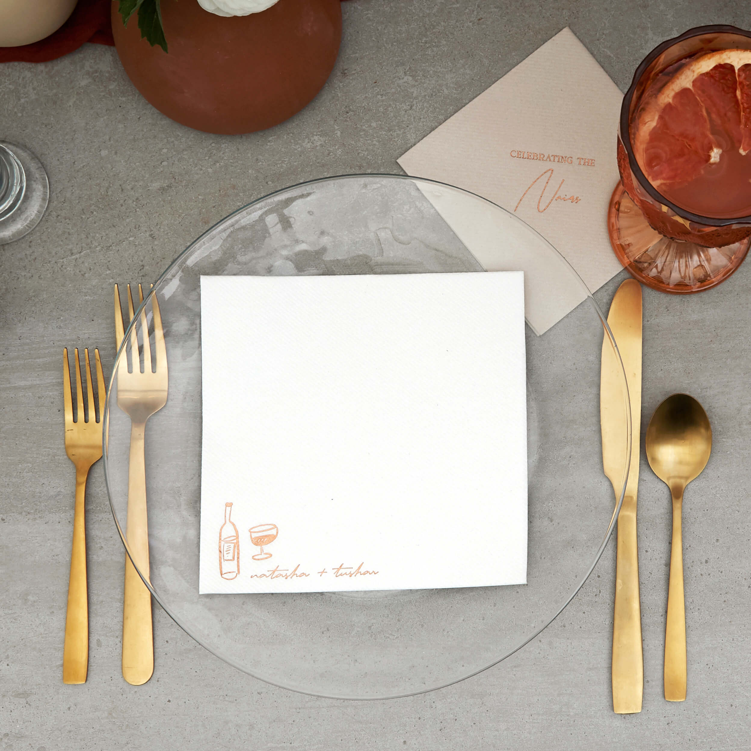 Boho Terracotta Line Art Wedding Napkin