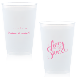 Our custom Matte Pastel Pink Ink 14 oz Frost Flex Cup with Matte Pastel Pink Ink Cup Ink Colors has a Leaf Single Initial graphic and a Love Is Sweet graphic and is good for use in Words, Wedding themed parties and couldn't be more perfect. It's time to show off your impeccable taste.