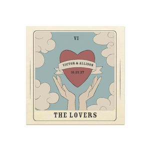 Be the dealer of your own fate with the The Lovers Tarot Card Photo Napkin. The full color photo napkin evokes a traditional tarot card design that features customizable text, perfect for weddings, engagements or home entertainment.