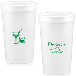 Add a splash of fun with the Cocktail Hour Couples Cup. Featuring text personalized to your name in the screen print ink color of your choice, the popular design is perfect for anniversaries, retirements and engagements!