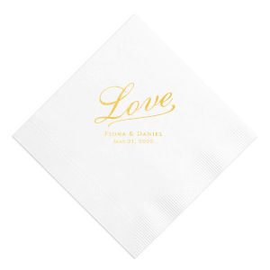 ForYourParty's personalized White Cocktail Napkins Luxe for Less with Shiny 18 Kt Gold Foil can be personalized to match your party's exact theme and tempo.