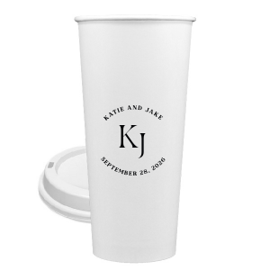 Embrace the essence of matrimonial elegance with the Nuptial Arch Initials Cup, featuring the couple's names and wedding date in a minimal and pristine design, arched gracefully over their shared initials. Cheers to this chic wedding day decor.