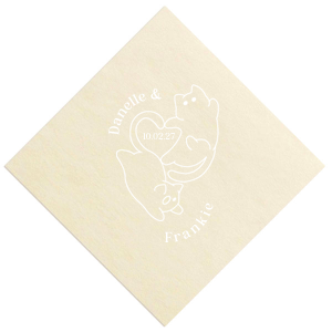 Embrace the warmth of your wedding day with the Cat Tails of Love Wedding Napkin. This endearing design features two cats creating a heart shape, with space to inscribe your event date at the center. Personalize the arc above with the couple's names, adding a whisker of romance to your table setting.