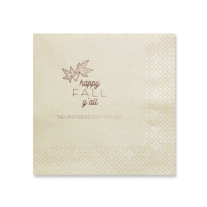 Embrace the cozy season with the Happy Fall Y’All Napkin, adorned with autumn leaves and a welcoming message. This design sets a festive tone for any fall gathering, inviting guests to revel in the charm of the harvest season.