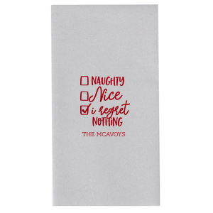 ForYourParty's personalized Convertible Red Cocktail Napkin with Shiny 18 Kt Gold Foil has a Naughty Nice graphic and is good for use in Christmas, Holiday, Words themed parties and will add that special attention to detail that cannot be overlooked.