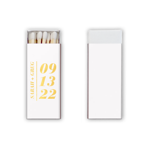 ForYourParty's chic Natural NEW Frost White Barrel Matchbox with Shiny 18 Kt Gold Foil will look fabulous with your unique touch. Your guests will agree!