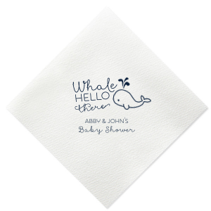 ForYourParty's elegant Tiffany Blue Cocktail Napkin with Matte Navy Foil has a Whale graphic and is good for use in Animals, Birthday, Kid Birthday and Baby Shower themed parties and will give your party the personalized touch every host desires.