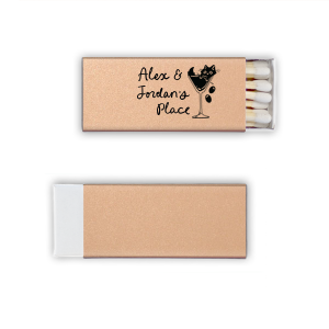 Add a touch of fun to your event with our personalized matchbooks, featuring adorable kawaii-style art of a cat in a martini glass. With room for three lines of custom text, these foil-stamped, made-to-order matchbooks are perfect as party favors or unique gifts. Ideal for birthdays, themed parties, and special occasions.