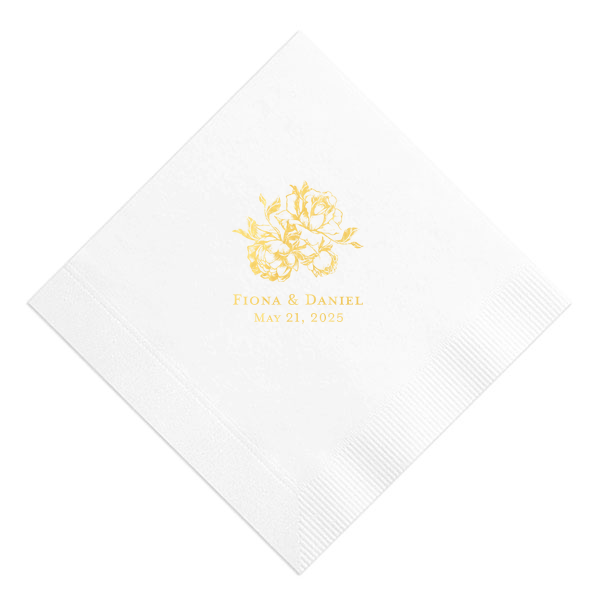 ForYourParty's elegant White Cocktail Napkins Luxe for Less with Shiny 18 Kt Gold Foil has a Romantic Rose Bunch graphic and is good for use in Floral, Lovely Press, Wedding themed parties and can't be beat. Showcase your style in every detail of your party's theme!