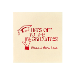 Applaud the new graduate with the Hats Off Graduation Cheer Napkin, emblazoned with a celebratory hand tossing a graduation cap and the phrase "Hats off to the graduate," personalized with the graduate's name and year. A perfect addition to any graduation festivity.