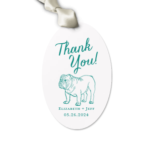 ForYourParty's chic Poptone Pastel Pink Luggage Gift Tag with Satin Copper Penny Foil has a Bulldog graphic and is good for use in Animals themed parties and will give your party the personalized touch every host desires.