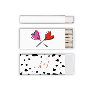 Custom White Classic Custom Photo Matchbox with Matte Poppy Ink Digital Print Colors and Matte Black Ink Digital Print Colors has a Confetti Heart Pattern graphic and is good for use in Wedding, Full Bleed, Hearts themed parties and will give your party the personalized touch every host desires.