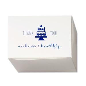 Our custom Shiny Royal Blue Cake Box with Shiny Royal Blue Foil Color has a Cake graphic and is good for use in Wedding themed parties and will impress guests like no other. Make this party unforgettable.