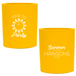 Our beautiful custom Yellow Round Can Cooler with Matte White Ink Cup Ink Colors has a Sun graphic and is good for use in Beach, Pool and Nautical themed parties and couldn't be more perfect. It's time to show off your impeccable taste.
