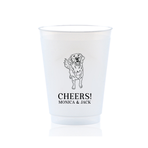 Invite man's best friend to your wedding with the Golden Retriever Wedding Cup. Featuring an adorable picture of a golden retriever, you can personalize this cup with the couple's names for a wedding. 