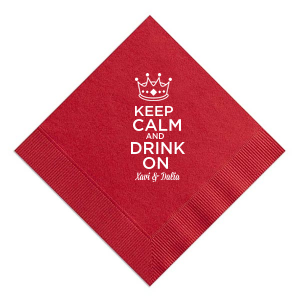Raise your party game with the Keep Calm & Drink On Napkin! Featuring a cheeky crown atop this classic phrase, it’s the royal decree your gathering needs. Personalize them for a sophisticated, yet cheeky, touch that guests won't forget. Clean up and celebrate in regal style!