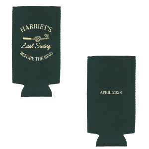 Keep drinks cool at your next summer party with the Last Swing Before The Ring Can Cooler from our Country Club collection. Perfect for bachelorette parties, bridal showers or birthdays, the customizable can coolie is available in your choice of colors along with personalized text to match your summer vibes.