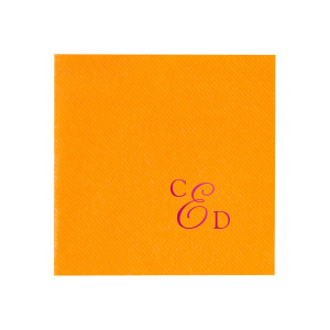 The Elegant Artistic Initials Statement Napkin features a stylishly angled monogram, combining understated block letters for the first and last initials with a strikingly large, swirling script for the middle initial. This design artfully emphasizes the last name, creating a sophisticated and memorable statement.