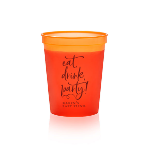 ForYourParty's chic Maroon 16 oz Stadium Cup with Matte Pastel Pink Ink Cup Ink Colors will make your guests swoon. Personalize your party's theme today.