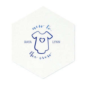 Our custom Eggshell Square Coaster with Satin Plum Foil Color has a Onesie graphic and is good for use in Baby Shower themed parties and can't be beat. Showcase your style in every detail of your party's theme!