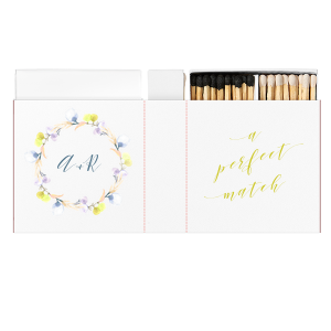 ForYourParty's chic White Classic Custom Photo Matchbox with Matte Stone Blue Ink Digital Print Colors and Matte Chartreuse Ink Digital Print Colors can be customized to complement every last detail of your party.