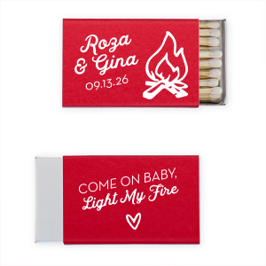 Got a spark to ignite? Turn up the heat with the Light My Fire Match. Paying a groovy homage to The Doors' classic, these matches are sure to set the mood. Complete with campfire graphics and personal touches, they're the perfect fiery favor!
