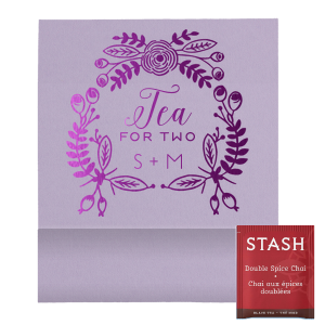 Personalized Poptone Lavender Tea Favor with Shiny Amethyst Foil Color has a Rustic Floral Frame graphic and is good for use in Frames, Wedding, Anniversary themed parties and will give your party the personalized touch every host desires.