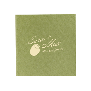 For your once in a life time special event you can't go wrong with the Olive You Forever Napkin. Cheekily express your devotion to one another with the trendy design in your choice of colors and styles.