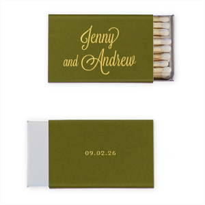 The Formal Names Match design exudes elegance with the couple's first names gracefully presented in an ornate, flourished script on the front. Its simplicity is complemented by the event's date on the back, offering a touch of class and sophistication to any celebration.