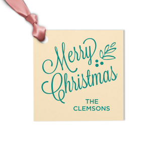 Custom Linen White Square Gift Tag with Satin Leaf Foil will make your guests swoon. Personalize your party's theme today.