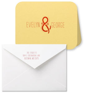 Custom Poptone Mimosa Classic Note Card with Envelope with Shiny Copper Foil has a Decorative Ampersand graphic and is good for use as wedding thank you notes, or even a gift for bride and groom! It's time to show off your impeccable taste.