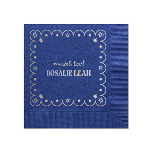 Celebrate life with the Star of David Frame Napkin! The stylish design features a scalloped frame around Stars of David and customizable text. Create heart felt and congratulatory messages to make your next special occasion unforgettable.