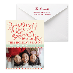 Send out some holiday cheer with this whimsical Christmas card! Our custom Christmas card features a candy cane background, envelope, and name personalization. 