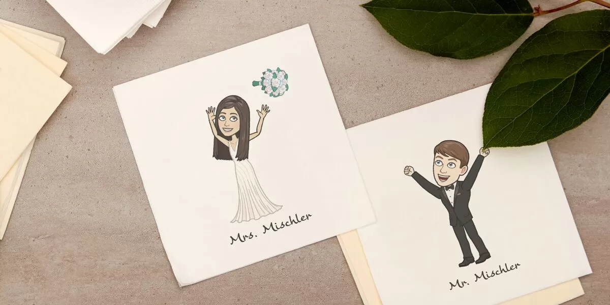 Bitmoji Wedding Cocktail Napkin from For Your Party