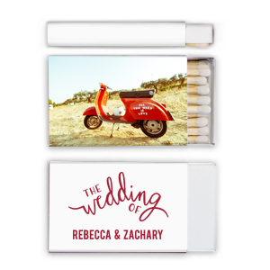 ForYourParty's personalized White Square Custom Photo Matchbox with Matte Lipstick Red Ink Digital Print Colors and Matte Slate Gray Ink Digital Print Colors has a The Wedding Of graphic and is good for use in Words, Wedding themed parties and will impress guests like no other. Make this party unforgettable.