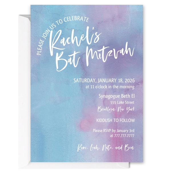 Watercolor bat Mitzvah Invitation