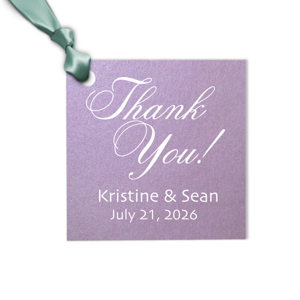 Express your appreciation with the Delicate Script Thank You Gift Tag. Featuring a beautifully flourished "Thank You" in thin, delicate lines, this design exudes elegance and simplicity. With the couple’s names and date below, it adds a touch of refined charm to your heartfelt thanks.