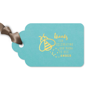 Personalized Poptone Tiffany Blue Diamond Gift Tag with Shiny 18 Kt Gold Foil has a Bumble Bee graphic and is good for use in Animals, Baby Animals, Baby Shower themed parties and will give your party the personalized touch every host desires.