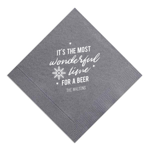 ForYourParty's elegant Slate Cocktail Napkin with Matte White Foil has a Snowflake 3 graphic and is good for use in Christmas themed parties and will add that special attention to detail that cannot be overlooked.