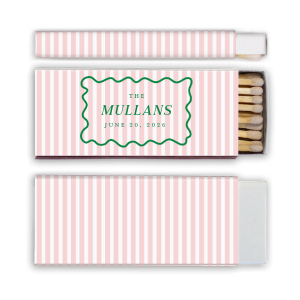 Create a sweet memento with the Candy Stripe Full Color Matchbox! This design evokes the joy of candy shops, beach strolls and boardwalk games. The full color matchbox is customizable in your choice of colors alongside customizable text to fully personalize your unique design. Perfect for weddings, engagements or home entertainment!
