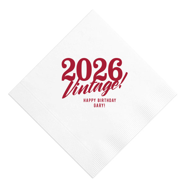 Step back in time with ForYourParty.com's 'Vintage Birthday Napkin,' foil-printed and styled with a nostalgic retro flair. Personalize with the birth year and name of the birthday individual, ensuring that each wipe and dab adds a touch of vintage charm to their milestone celebration.