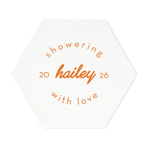 Embrace the essence of modern elegance with the Minimal Bridal Shower Coaster. The bride-to-be's name is gracefully scripted at the center, encircled by the tender sentiment "Showering with Love," with a space to add the celebration date. A chic and understated token of affection for her special day.